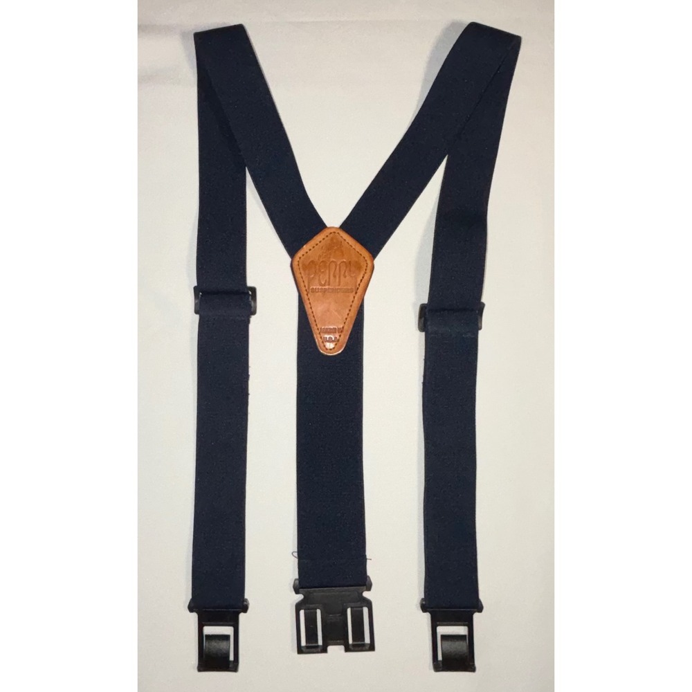 Perry Suspenders Mens Navy Blue Y-Back Elastic Belt Clip Suspenders Made in USA